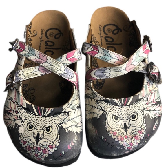 calceo Shoes - Hand Painted Calceo Owl Clogs Size 6